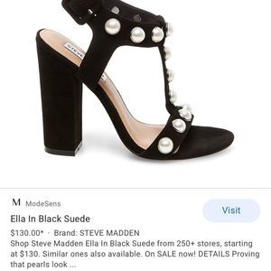 Steve Madden Black Suede Pearl Embellished Block Heel Sandals